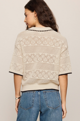 Gray Denman Crochet Polo Sweater Sweater