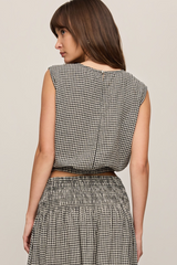 Slate Gray Merit Cropped Gingham Linen Top Top