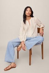 Light Gray Louella Embroidered Button Up Top Top