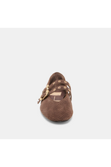 Lavender Baylee Grommet Ballet Flat | Dark Brown Perforated Suede flats