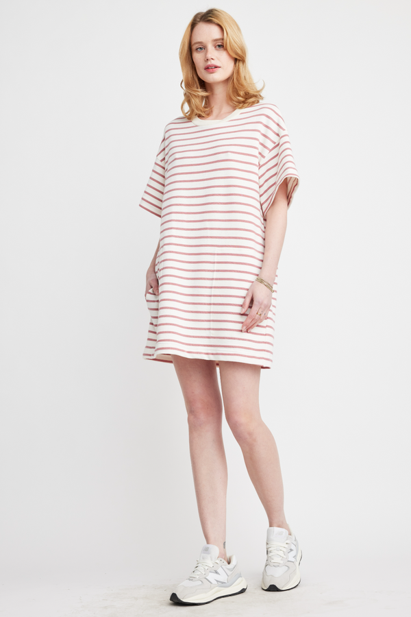 Lavender Mila Shirt Dress in Mauve/Cream Stripes Mini Dress
