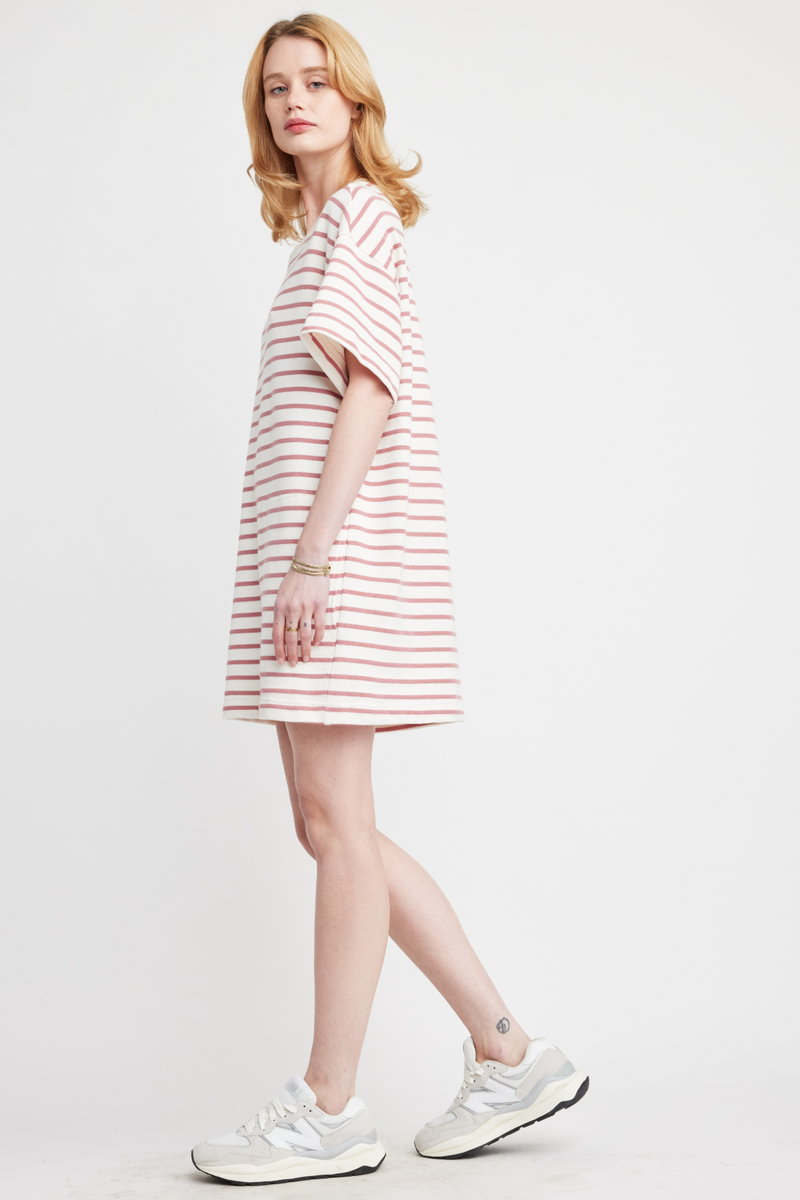 Lavender Mila Shirt Dress in Mauve/Cream Stripes Mini Dress