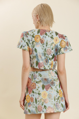 Light Gray Tea for Two Floral Jacquard Mini Skirt Mini Skirt