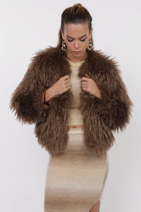 Dark Slate Gray Deep Woods Cropped Vegan Fur Jacket Jacket