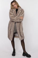 Light Gray Pixie Tipped Vegan Fur Coat in Beige/Brown Coat