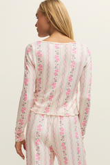 Antique White Marseille Boudoir Long Sleeve Top Pajama Top