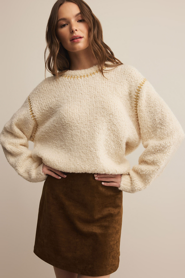 Gray Romnie Whipstitch Sweater Sweater