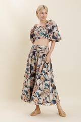 Light Gray Mayers Shirred Floral Crop Top Top