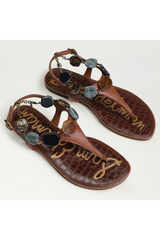 Lavender Canna Thong Flat Sandal | Rich Cognac Leather Sandal