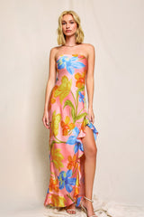 Light Gray Petals at Sunset Ruffled Maxi Dress Maxi Dress