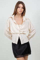 Light Gray Pinstripe Confessions Layered Shirt Shirt