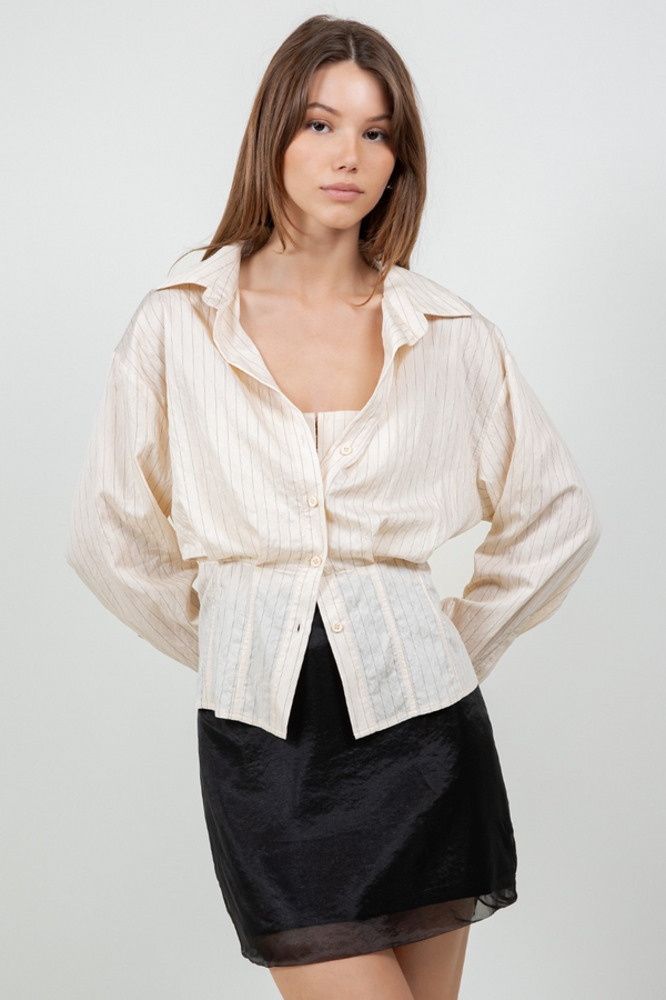 Light Gray Pinstripe Confessions Layered Shirt Shirt
