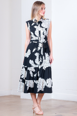 Light Gray Hayes Floral Midi Dress in Black/Cream Midi Dress