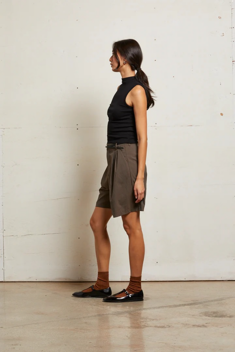 Gray Mel Rib Sleeveless Mock Neck Tank Tank