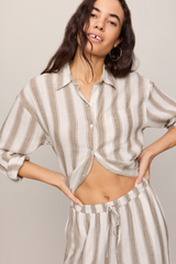 Gray Perfect Striped Linen Button Up Shirt