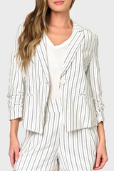 Lavender Notch Collar Pinstripe Linen Blazer Blazer