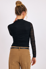 Black Sundance Lace Mock Neck Top Top