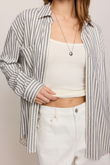 Light Gray Reese Button Up Stripe Top Shirt
