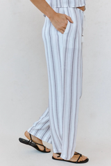 Gray Beach Pant With Tassel Drawstring in Rosewood Stripe Pant