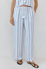 Gray Beach Pant With Tassel Drawstring in Rosewood Stripe Pant