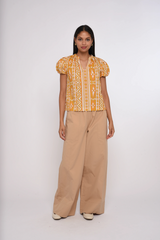 Light Gray Lia Top in Bowen Deco Print Top