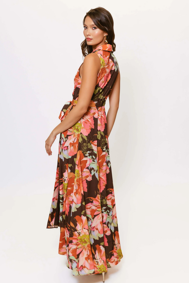 Sienna Vela Dress in Brown Vintage Upholstery Floral Maxi Dress