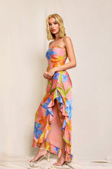 Light Gray Petals at Sunset Ruffled Maxi Dress Maxi Dress