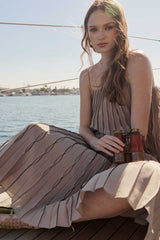 Dim Gray Montana Pleated Midi Skirt in Taupe/Black Midi Skirt