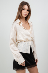Light Gray Pinstripe Confessions Layered Shirt Shirt