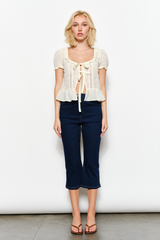 Beige Boheme Ties Ruffle Blouse Top