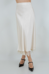 Light Gray Bonnie Satin Lace Slip Skirt Midi Skirt