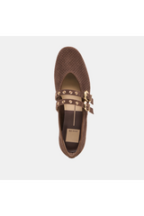 Lavender Baylee Grommet Ballet Flat | Dark Brown Perforated Suede flats
