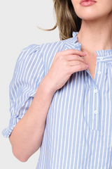Lavender Dianthus Henley Blouse in French Blue Stripe Blouse