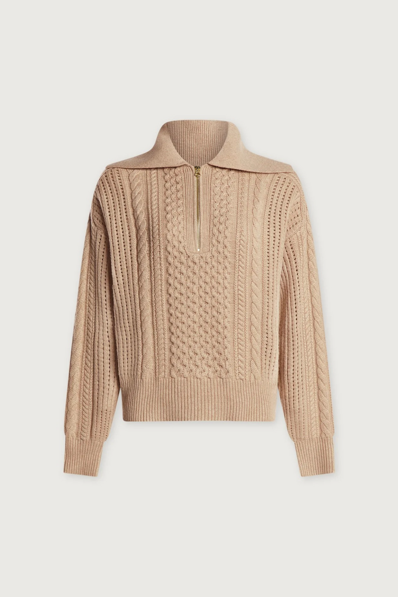 Antique White Camello 2.0 Half Zip Cable Knit Sweater