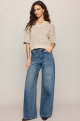 Light Gray Denman Crochet Polo Sweater Sweater