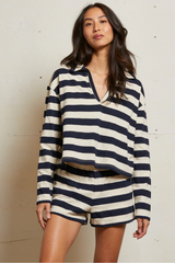 Dark Slate Gray Liz Stripe Tennessee Pull On Short in Natural/Navy Short