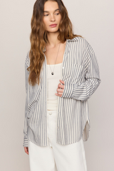 Light Gray Reese Button Up Stripe Top Shirt