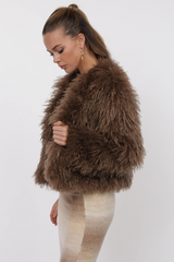 Light Gray Deep Woods Cropped Vegan Fur Jacket Jacket