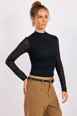 Black Sundance Lace Mock Neck Top Top