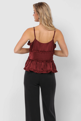 Dark Slate Gray One Look Ruffle Trim Top Top