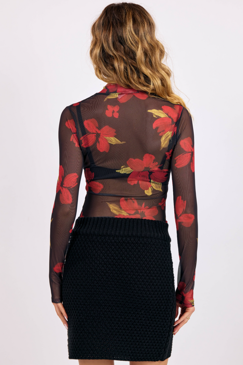 Lavender Gypset Glamour Mesh Top in Red Multi Floral Top