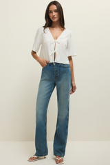 Antique White La Belle Cropped Linen Top Top