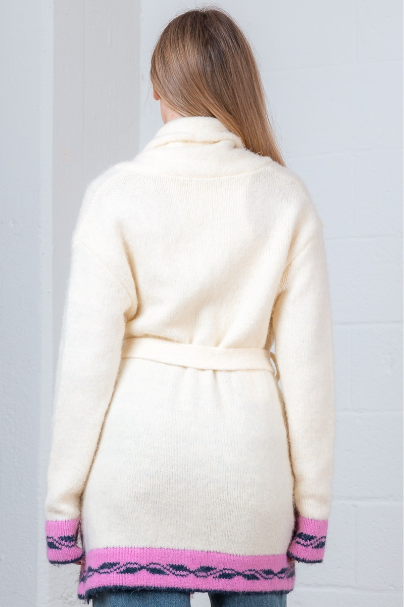 Light Gray Sunset Horse Self Tie Sweater Sweater