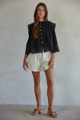 Dark Gray Bethany Eyelet Button Down Top