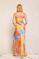 Light Gray Petals at Sunset Ruffled Maxi Dress Maxi Dress