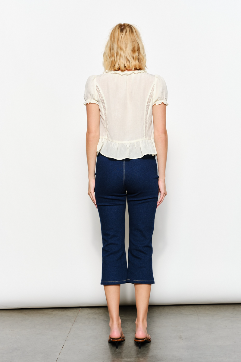 Beige Boheme Ties Ruffle Blouse Top