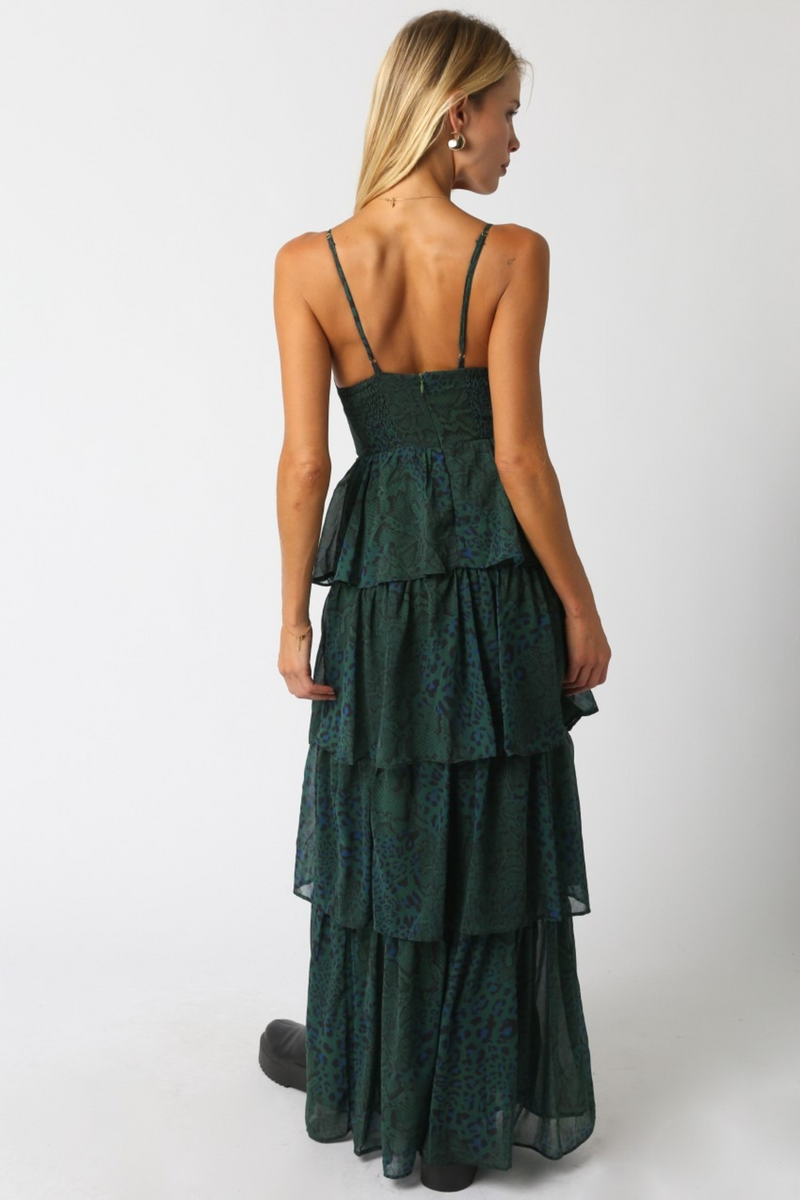 Dark Slate Gray Ruth Animal Print Ruffle Maxi Maxi Dress