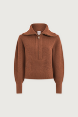 Beige Maura Half Zip Rib Knit Sweater