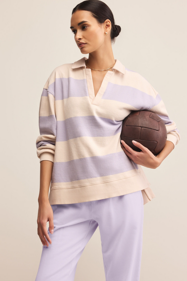Light Gray Rugby Brushed Fleece Henley Top