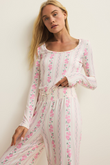 Antique White Marseille Boudoir Long Sleeve Top Pajama Top